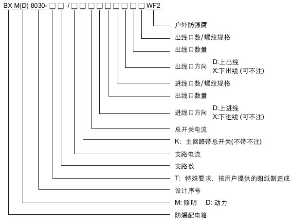 安徽免费麻豆视频网站防爆电气有限公司BXM(D)8030系列防爆防腐照明配电箱型号含义